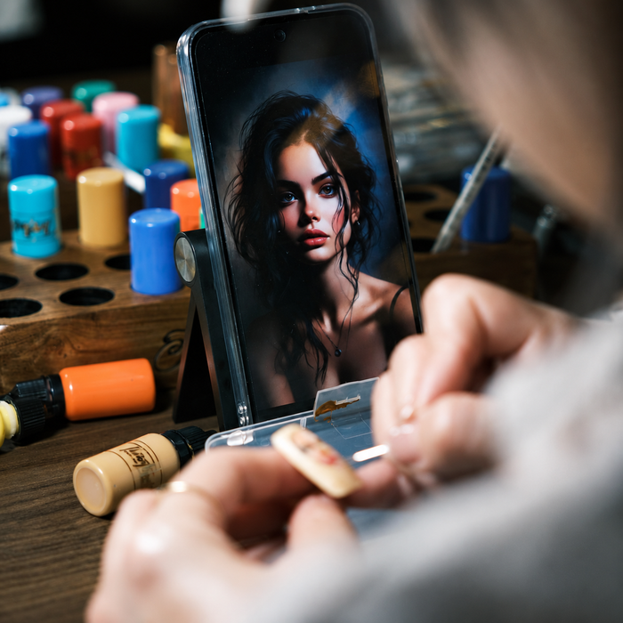 Nailfable artist hand-painting a nail design