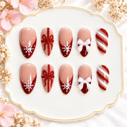 Red Christmas Press On Nails | French Tips, Snowflakes, Candy Cane & 3D Bows