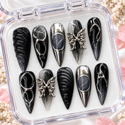 Black & Silver Chrome, 3D Butterfly Nail Set – Luxury Handmade Press On Nails