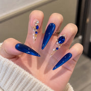 Royal Blue Press On Nails | Nude Rhinestone, Pearl & Gold Accent Nails | Prom & Wedding Guest Nails | Handmade Nail Set
