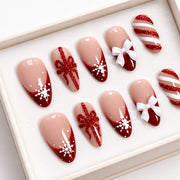 Red Christmas Press On Nails | French Tips, Snowflakes, Candy Cane & 3D Bows