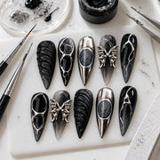 Black & Silver Chrome, 3D Butterfly Nail Set – Luxury Handmade Press On Nails