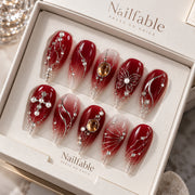 Burgundy Press On Nails | Silver Chrome, Butterfly & Cross Nails | Gothic Glam & Concert Nails | Handmade Nail Set