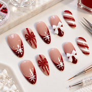 Red Christmas Press On Nails | French Tips, Snowflakes, Candy Cane & 3D Bows