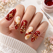 Red Christmas Press On Nails – Handmade Glitter Holiday Nails, Reindeer, Snowman & Poinsettia Design
