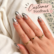 Nude & Silver Chrome Press On Nails | Metallic French Tip & 3D Swirl Nails | Everyday Chic & Evening Nails | Handmade Nail Set
