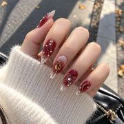 Burgundy Press On Nails | Silver Chrome, Butterfly & Cross Nails | Gothic Glam & Concert Nails | Handmade Nail Set